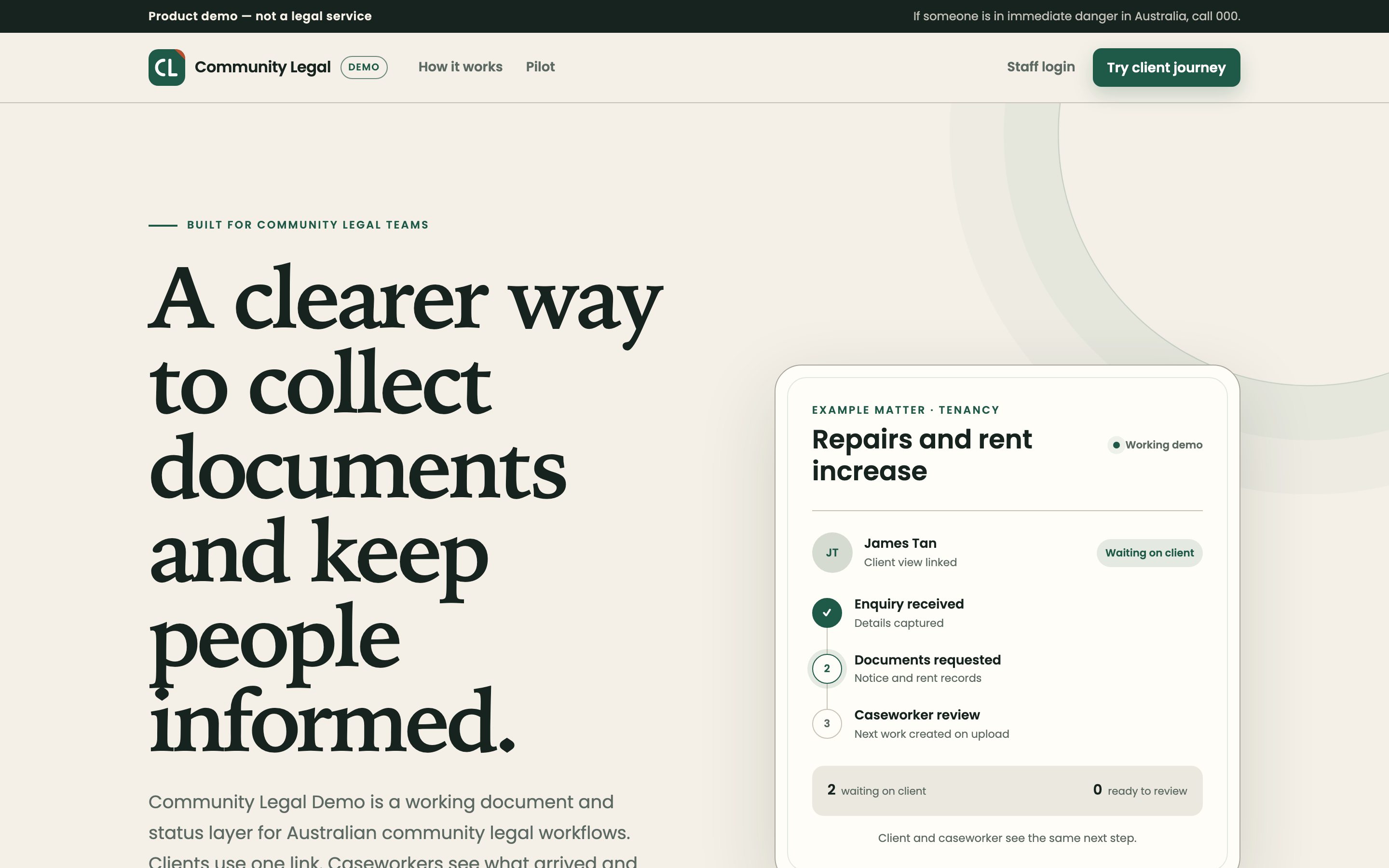 The Community Legal marketing home page.